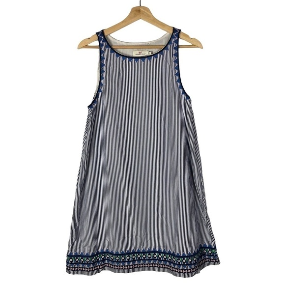 Vineyard Vines Geo Prep Embroidered Marlin Blue Stripe Shift Mini Dress 10 - Picture 1 of 5